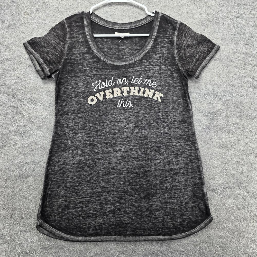 Maurices Shirt Womens Small Black Gray Graphic Tee Overthink Saying Short Sleeve